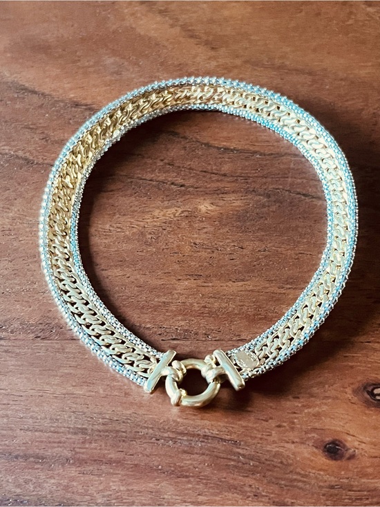 Italy Jewelry - 14k two tone gold bracelet 8” mesh with silver rows ring clasp made in Italy